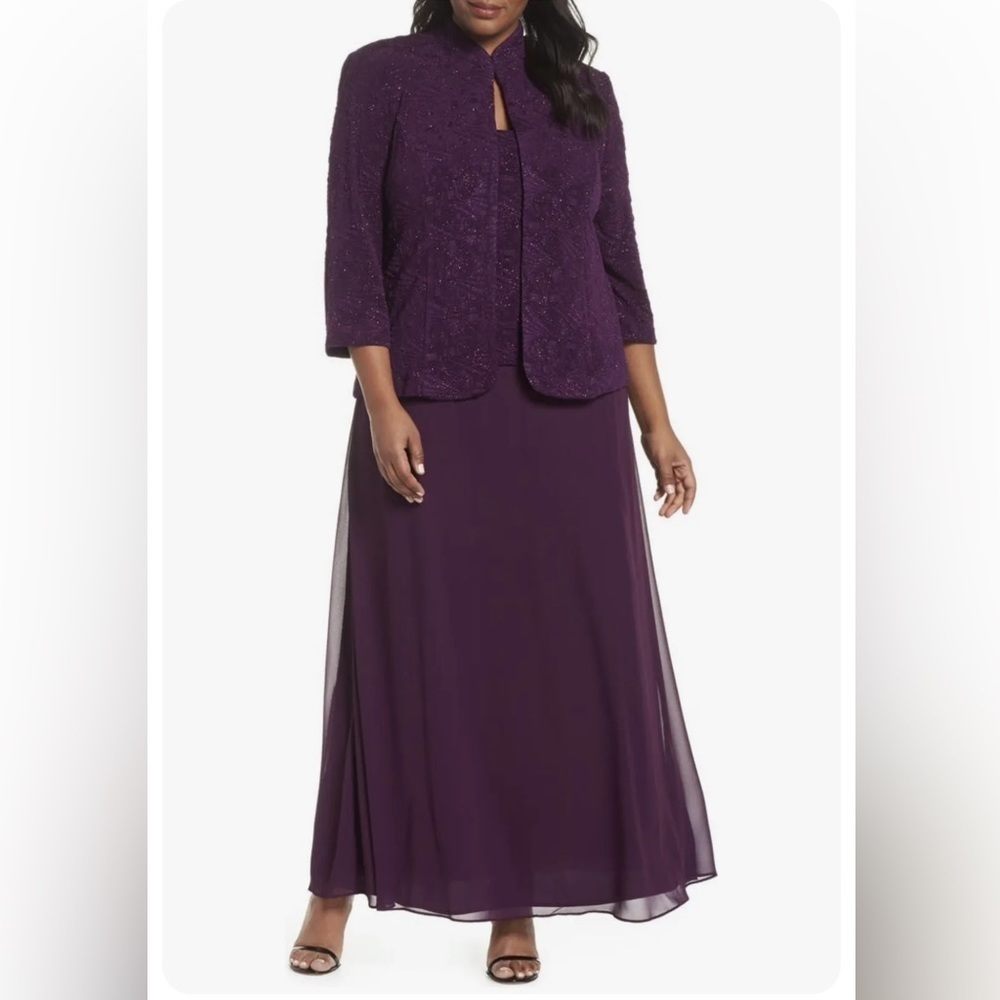 Alex Evenings Formal Gown Mother Of The Bride Blazer Color Eggplant Size 12P